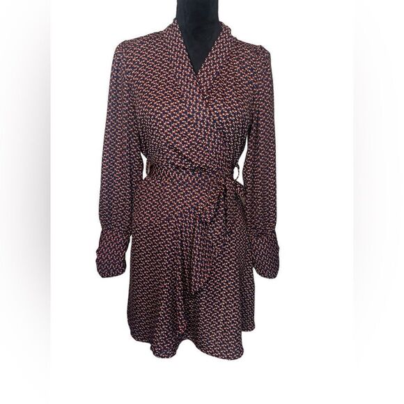 Q2 HANNAHLISA GEOMETRIC PRINTED WRAP DRESS *Perfect for work or a party! SIZE S - Picture 5 of 13